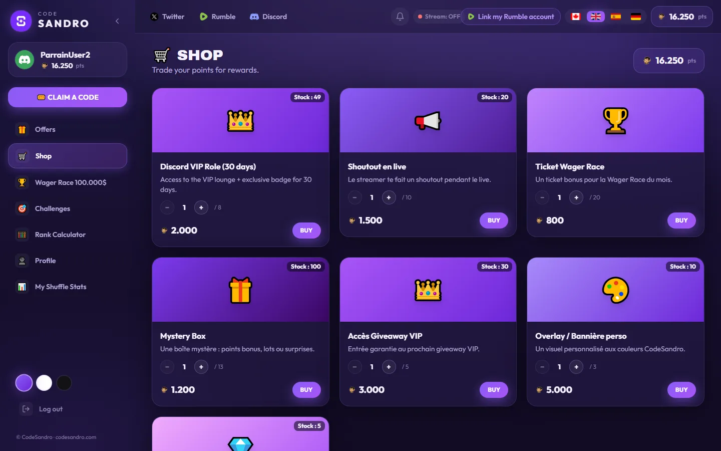 CODE SANDRO — Shop